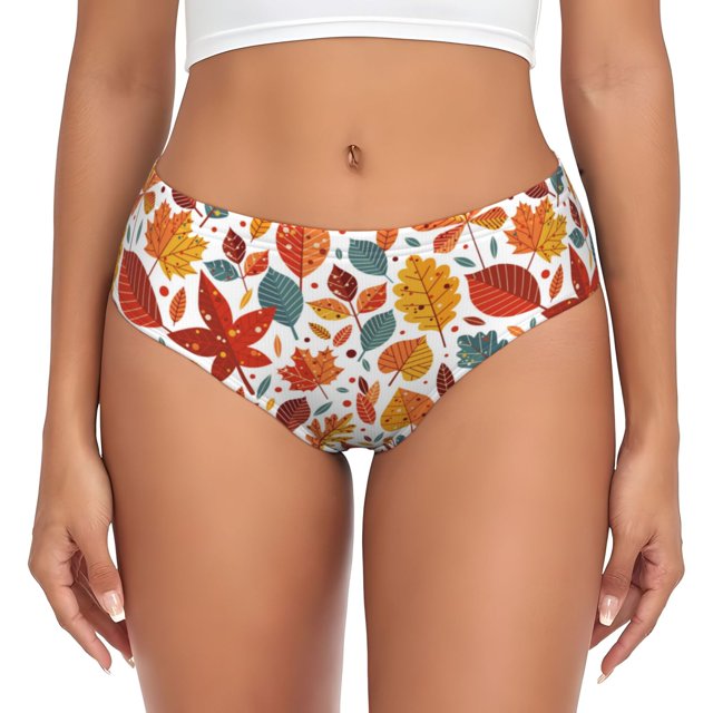 Balery Colorful Maple Leaves Ropa Interior de Algodón para Mujer con Dibujo – Braguitas Cómodas y Elásticas, Estilo Clásico-4X-Large