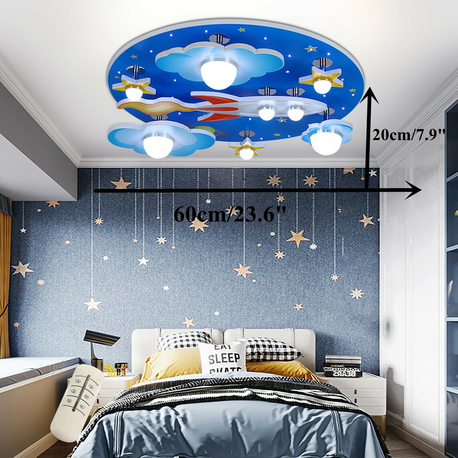 60*20cm 6500K Blue MDF Ceiling Light Universe Stars Ceiling Light for Ining Rooms Living Rooms Kitchens Cafes