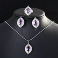 thumbnail image 2 of Purple Amethyst CZ Women Jewelry Leaf Pendant Necklace Earrings and Ring Set, 2 of 8