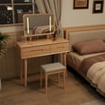 thumbnail image 3 of Solid Wood Vanity Desk with Mirror and Lights, Adjustable Height and Brightness, Makeup Vanity with 3 Drawers, Dressing Table for Bedroom and Living Room, Natural, 3 of 9