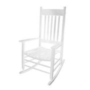 Rocking Chair Wooden Single Rocker with Backrest Wood Slats Lounge Chair for Porch Balcony Patio, White