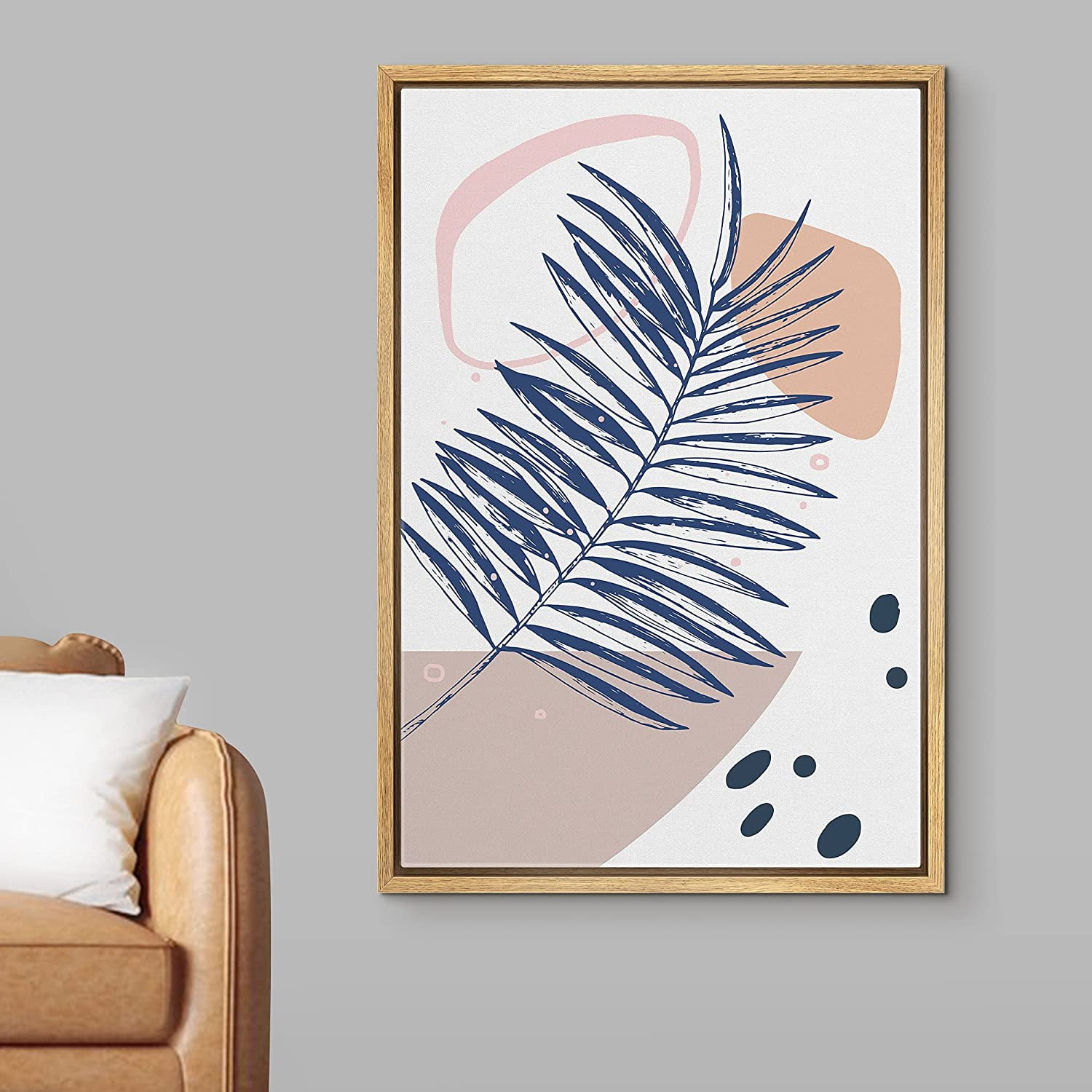 Wall26 Framed Canvas Print Wall Art Blue Palm Leaf on Polygon