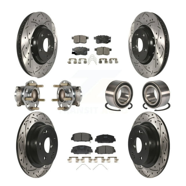 Transit Auto Front Rear Wheel Hub Bearings Assembly Coated Disc Brake Rotors and Ceramic Pads Kit (10Pc) for Car Honda Accord - Left Right Side (Driver Passenger) KBB-123223