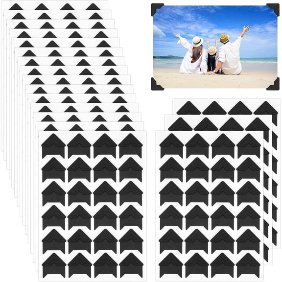 432 Pcs Photo Corners Self Adhesive, Acid Free Picture Corners for Scrapbooking, Photo Corners for DIY Scrapbooking, Photo Album, Memory Books, Diary (Black)