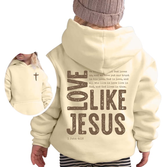 WOYY Hoodies for Girls Jesus Letter Print Casual Pullover Hooded Sweatshirt, Sizes 3-4T