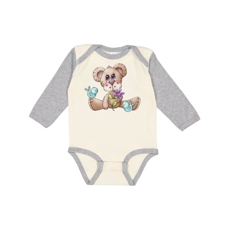 

Inktastic Teddy Bear Bluebirds and Flower Gift Baby Boy Long Sleeve Bodysuit