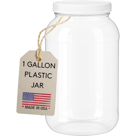 1 Gallon Plastic Jar with Airtight Lid – Wide Mouth Food Storage Container – Clear PET Canister – Made in USA