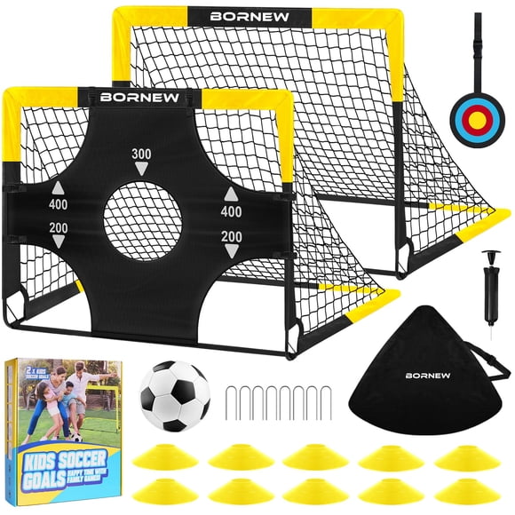 Set de portería de fútbol BORNEW para niños de 4x3 pies con balón y blancos de tiro