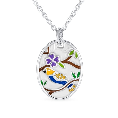 Bling Jewelry Womens Colorful Bird Cameo Pendant Necklace in Sterling Silver with Enamel Inlay Bling Jewelry Womens Colorful Bird Cameo Pendant Necklace in Sterling Silver with Enamel Inlay