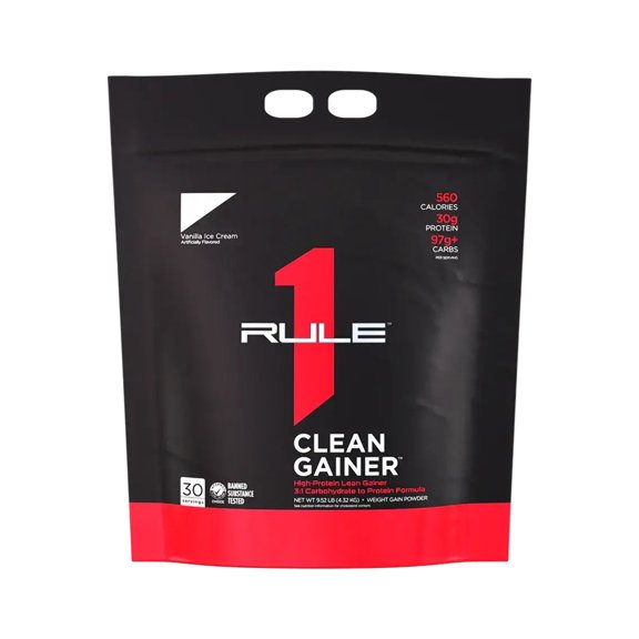Rule 1 Proteins Clean Gainer - High-Protein Lean Gain Formula with 560 Calories, 30g of Full-Spectrum Protein, Over 90g Carbs, Under 6g of Fat (30 Servings, Vanilla Ice Cream)