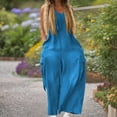 thumbnail image 3 of Fancifize Women Wide Leg Playsuit Palazzo Jumpsuit Sleeveless Summer Romper Beach Cover Up Resort Outfit with Cargo Pockets S,Blue, 3 of 7
