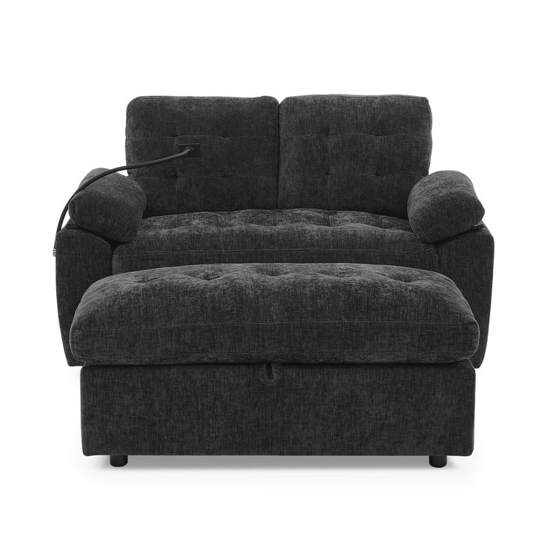 Double Sofa Recliner with Storage Ottoman, Manual Adjustable Reclining Loveseat with USB Charging Port, Phone Stand, and Soft Padded Armrests for Living Room, Apartment, and Home Theater