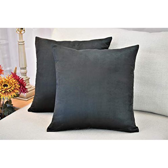 MoonRest - Faux Suede Decorative Pillow Shams Solid Colors (Set of 2) (18"x18", Cool Black)