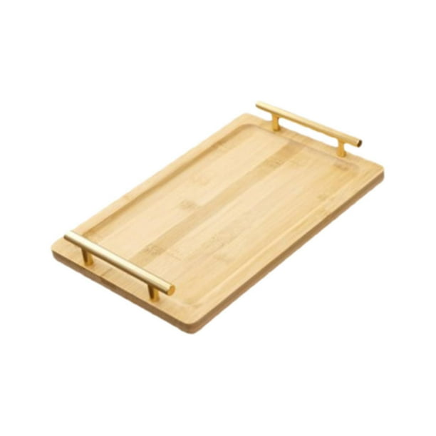 Bandeja de madera para servir aperitivos con asas de metal, rectangular, para café M