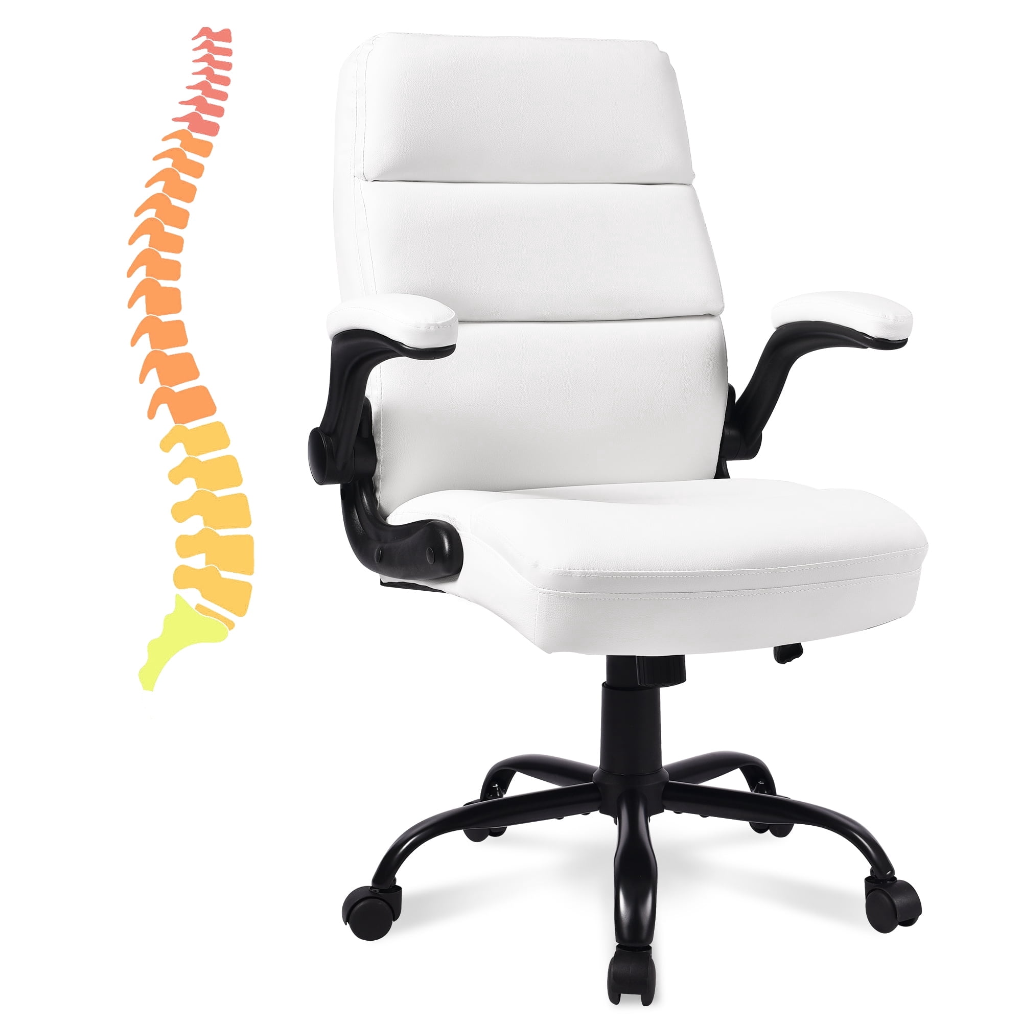 OUTMASTER High Back Leather Executive Office Chair, Ergonomic Desk Chair with Padded Armrests, White