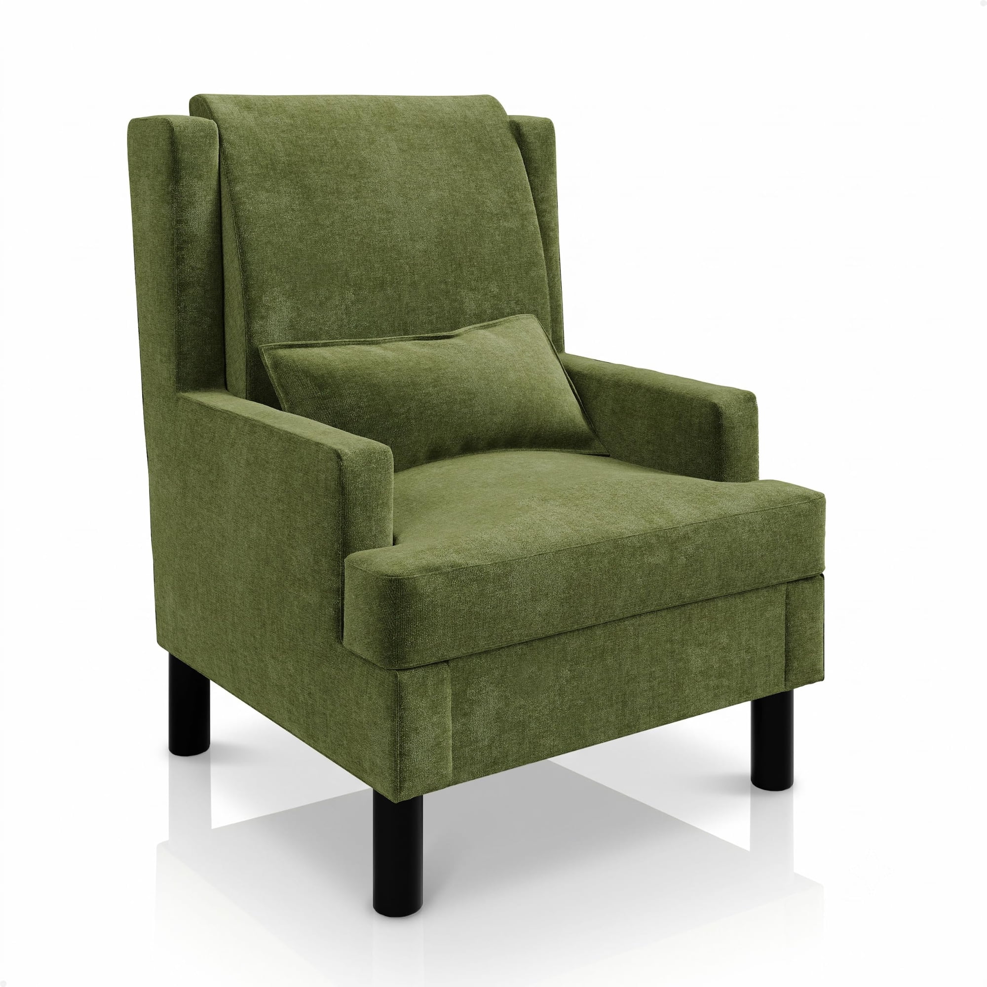 Thick Padded Chenille Wingback Armchair – Mid-Century Modern Accent Chair with High Back, Soft Pillow, Metal & Wood Support, Upholstered Seating for Living Room, Bedroom, Study, Emerald Green