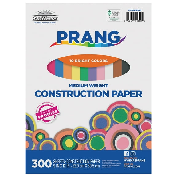 Prang Construction Paper, Medium Weight, 10 Assorted Colors, 9" x 12", 300 Sheets