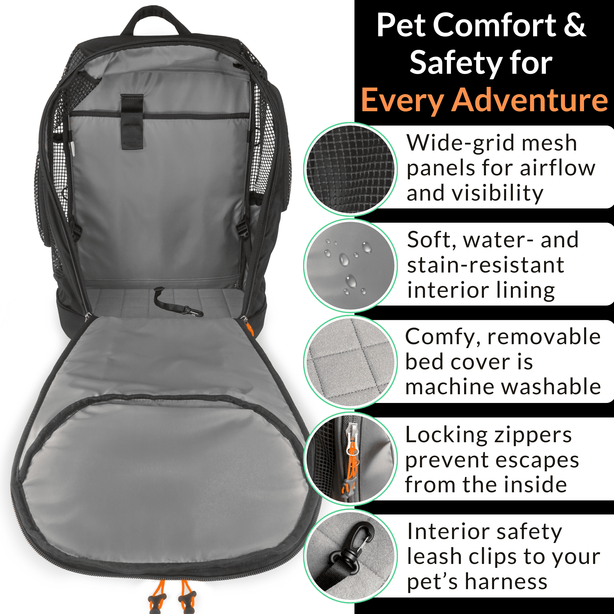 DJANGO Dog Carrier Backpack – Travel Pet Backpack for Small Dogs & Cats with Hip Belt, Storage Pockets, Laptop Sleeve & Water Bottle Holder – Secure, Comfortable Pet Carrier for Hiking & Commuting