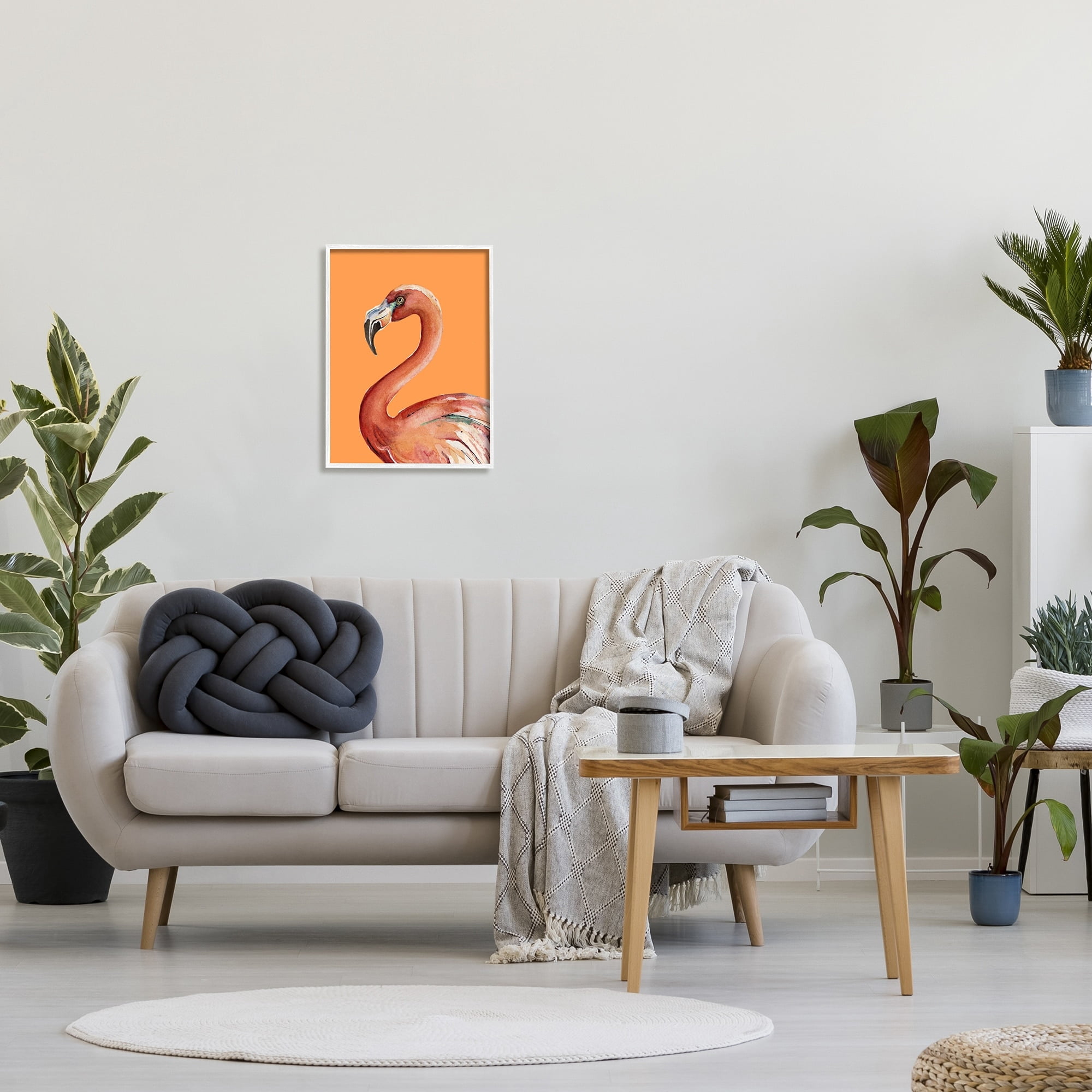 Stupell Industries Tropical Flamingo Bird Portrait Watercolor Detail Graphic Art White Framed Art Print Wall Art, Design by Patricia Pinto