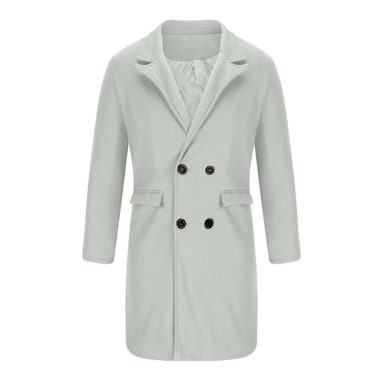 Guzom Mens Wool Peacoats- Long Sleeve Hoodless Button down