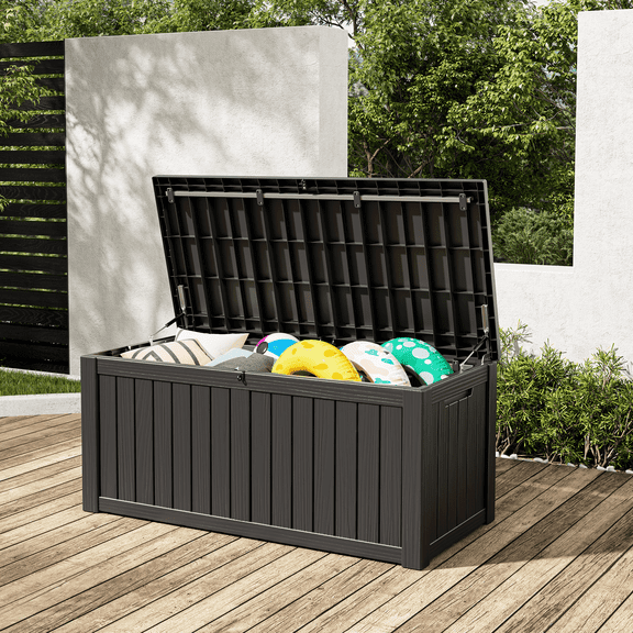 Bifanuo 130 Gallon Deck Box Lockable Resin Outdoor Storage Box Waterproof Outdoor Container for Patio Furniture Cushions, Pillow,Black