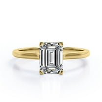 JeenMata 4 Prong - 1 Carat Emerald Cut Moissanite - Solitaire Engagement Ring - 18K Yellow Gold Plating Over Silver