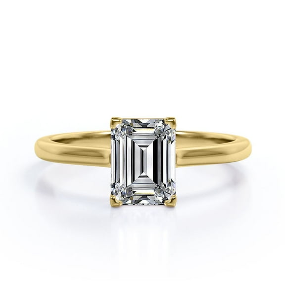 JeenMata 4 Prong - 1 Carat Emerald Cut Moissanite - Solitaire Engagement Ring - 18K Yellow Gold Plating Over Silver