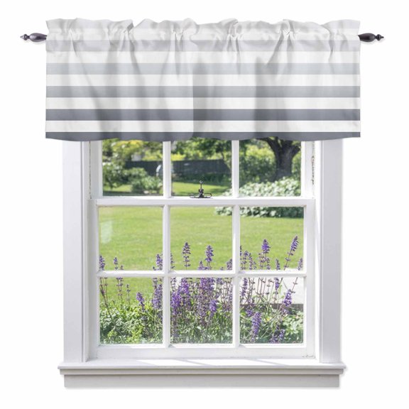 Gray Stripe Valance Curtains, Gradient Rod Pocket Short Window Curtain for Kitchen Bathroom Bedroom, 54"x18"