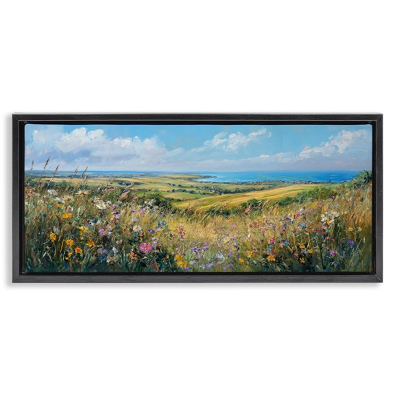 Stupell Industries Traditional Away in a Valley Landscape Black Floating Frame Canvas Art, 25 x 11, by Petals Prints Design