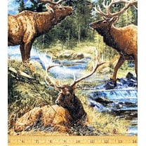 1/2 Yard - Wild Elk Scenic Cotton Fabric (Great for Quilting, Sewing, Craft Projects, Throw Pillows & More) 1/2 Yard X 44" Wide