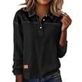 thumbnail image 2 of Vivianyn HD Women's Denim Patchwork Henley Top, Long Sleeve Casual Button Down Blouse,Black,Size S-XXL, 2 of 7