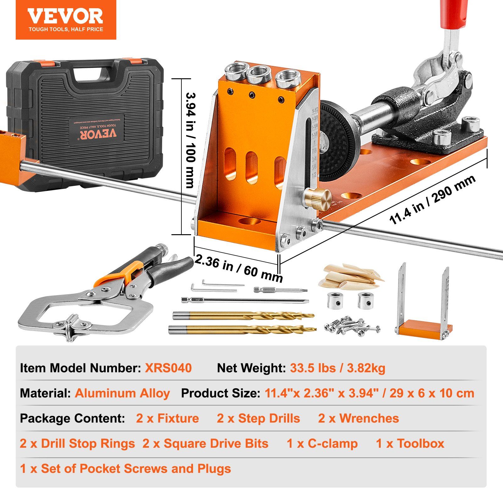 34-Piece Pocket Hole Jig Kit with C-Clamp Toolbox,Adjustable for Woodworking DIY Projects