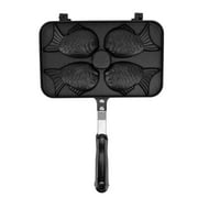 Taiyaki Frypan 4 Grids Non Stick Double Sided with Black Anti Scalding Handle Aluminium Alloy Waffle Pan for Kitchen Flying Clothing QINAN