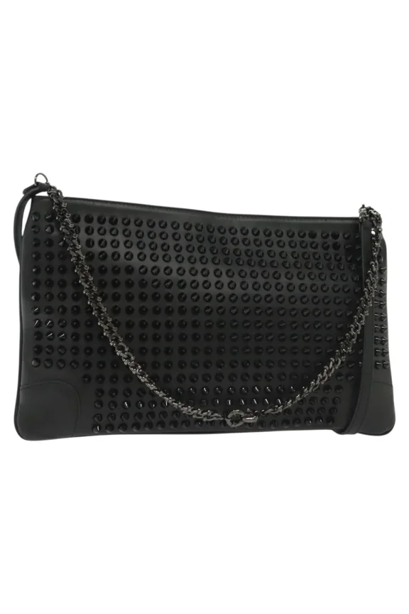 Pre-Owned Christian Louboutin Loubiclutch Spiked Leather Black Leather Shoulder Bag Bag