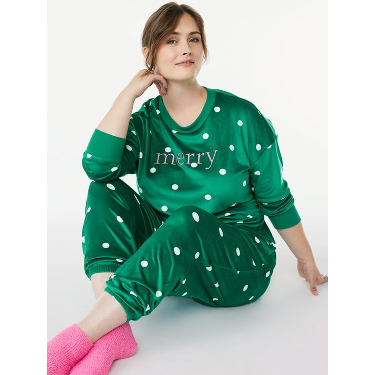 Joyspun Women's Velour Knit Pajama Set, 2-Piece, Sizes S to 5X 