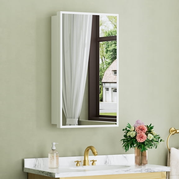 Elise 14"x24" Bathroom Medicine Cabinet with Mirror for Surface-Mounted or Recessed Installation, Adjustable Glass Shelving, Reversible Door