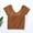Brown, variant on Women's Ribbed Knit V-Neck Short Sleeve Crop Top Seamless Fitted T-Shirt for Loungewear & Layering Pink M