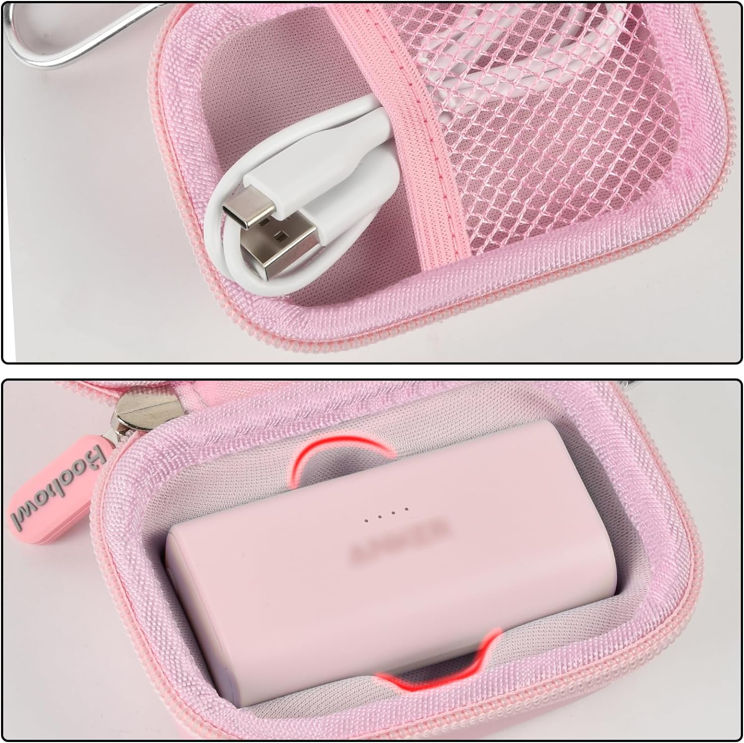 HRTGFD-Case Compatible with Anker Nano Portable Charger Power Bank, 5,000 Mah, with Built-in Lightning Connector, Charging Battery Pack Storage Holder for amelema/for LanLuk/for Feob (Box Only)-Pink