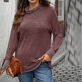 thumbnail image 4 of Women Turtleneck Shirts Plus Size Fashion Contrast Long Sleeve Loose Comfy T-Shirt Base Shirt Pullover Sweatshirt Wine XL, 4 of 4