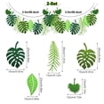 thumbnail image 2 of Paquete de 2 banderines de hojas de palmera tropicales, guirnalda de hojas de palmera verdes, guirnalda de plantas colgantes artificiales, decoración reutilizable para fiesta de jardín, 2 of 7