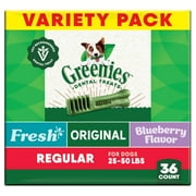Greenies Adult Natural Dental Dog Treats 3 Flavors, Regular Size, (3) 12 oz Packs (36 Count)