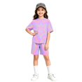 thumbnail image 2 of Girls Summer Outfits Casual Lounge Set Cap Sleeve T Shirt and Elastic Waist Shorts 2 Piece Clothing Sets, 2 of 5