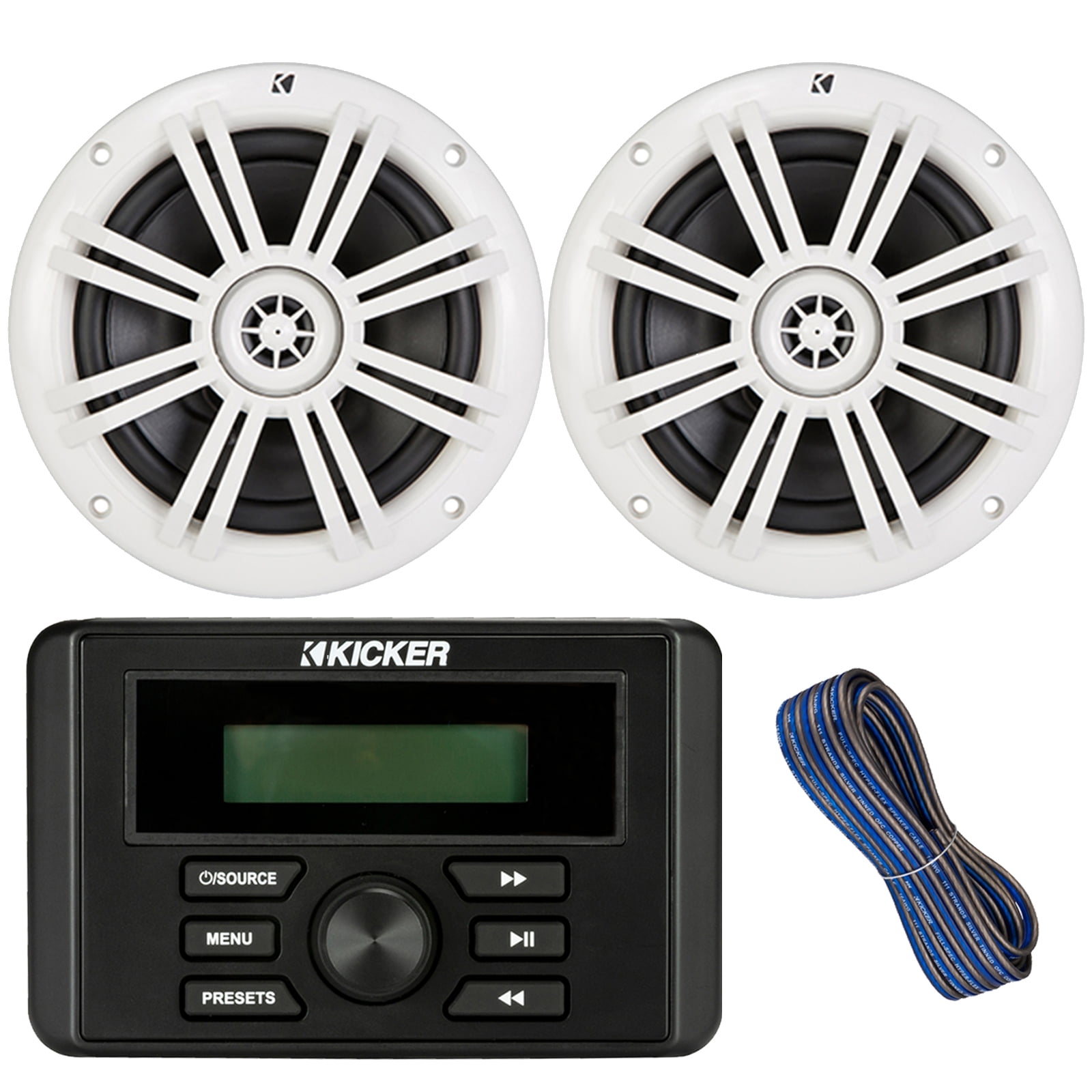 Kicker Weather-Resistant Marine Bluetooth USB AM/FM Stereo Receiver Bundle  Combo with 1 Pair (QTY 2) of 6.5