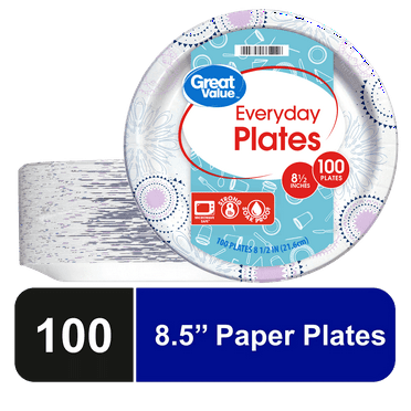 Great Value Everyday Disposable Paper Plates, 8.5", 100 Count