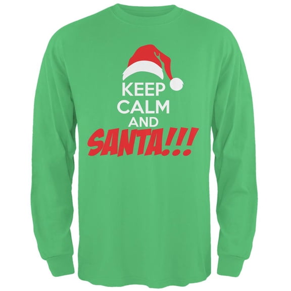 Christmas Keep Calm and SANTA Irish Green Adult Long Sleeve T-Shirt - Medium