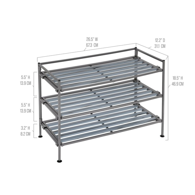 Seville Classics 3-Tier Stackable 9-Pair Resin Slat Metal Frame