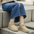 thumbnail image 3 of Cushionaire Hip-3 Genuine Suede Leather Ankle Boots for Women – Pull On Cozy Faux Fur Boots Womens Shoes with Comfortable Memory Foam, 3 of 15