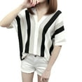 thumbnail image 4 of Fashion Women Top Stripe Shirt Short Sleeve V-Neck Leisure Loose Blouse, 4 of 8