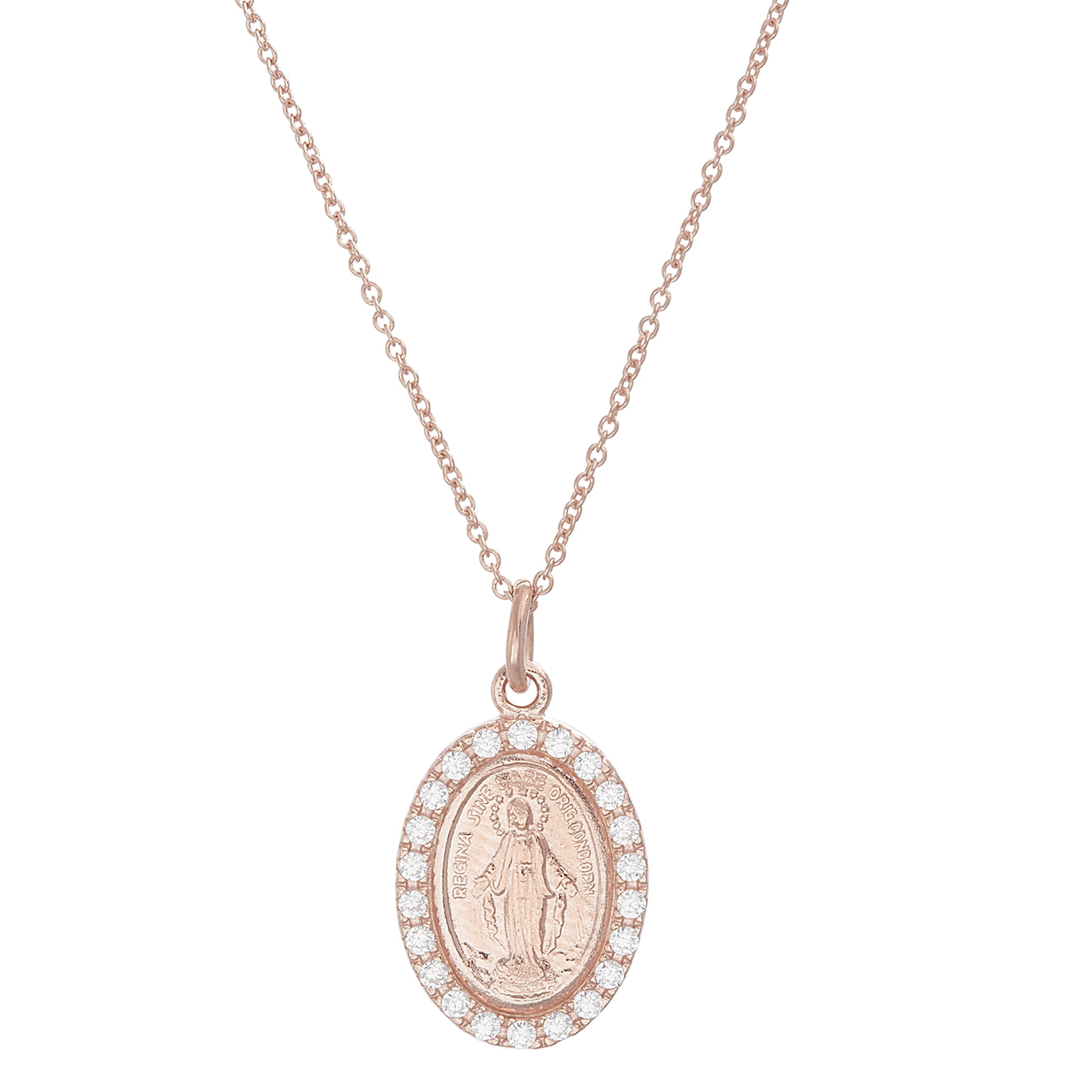 18-Inch Hamilton Gold Plated Necklace with 6mm Faux-Pearl Beads and Sorrowful Mother Charm. 