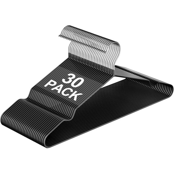 UEAKPIC Rubber Coated Metal Suit Hangers 30 Pack, Non-Slip with Notches, Space Saving Ultra Thin Design, Black
